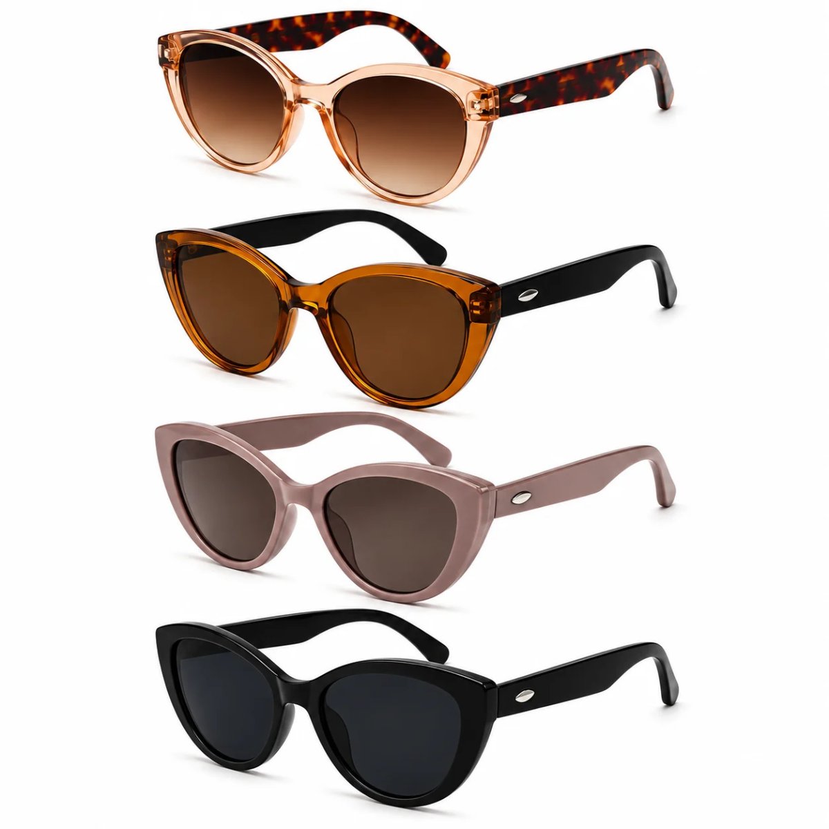 Kit 4 Óculos de Sol Feminino Gatinho Vintage Retrô Fashion Lentes Degradê