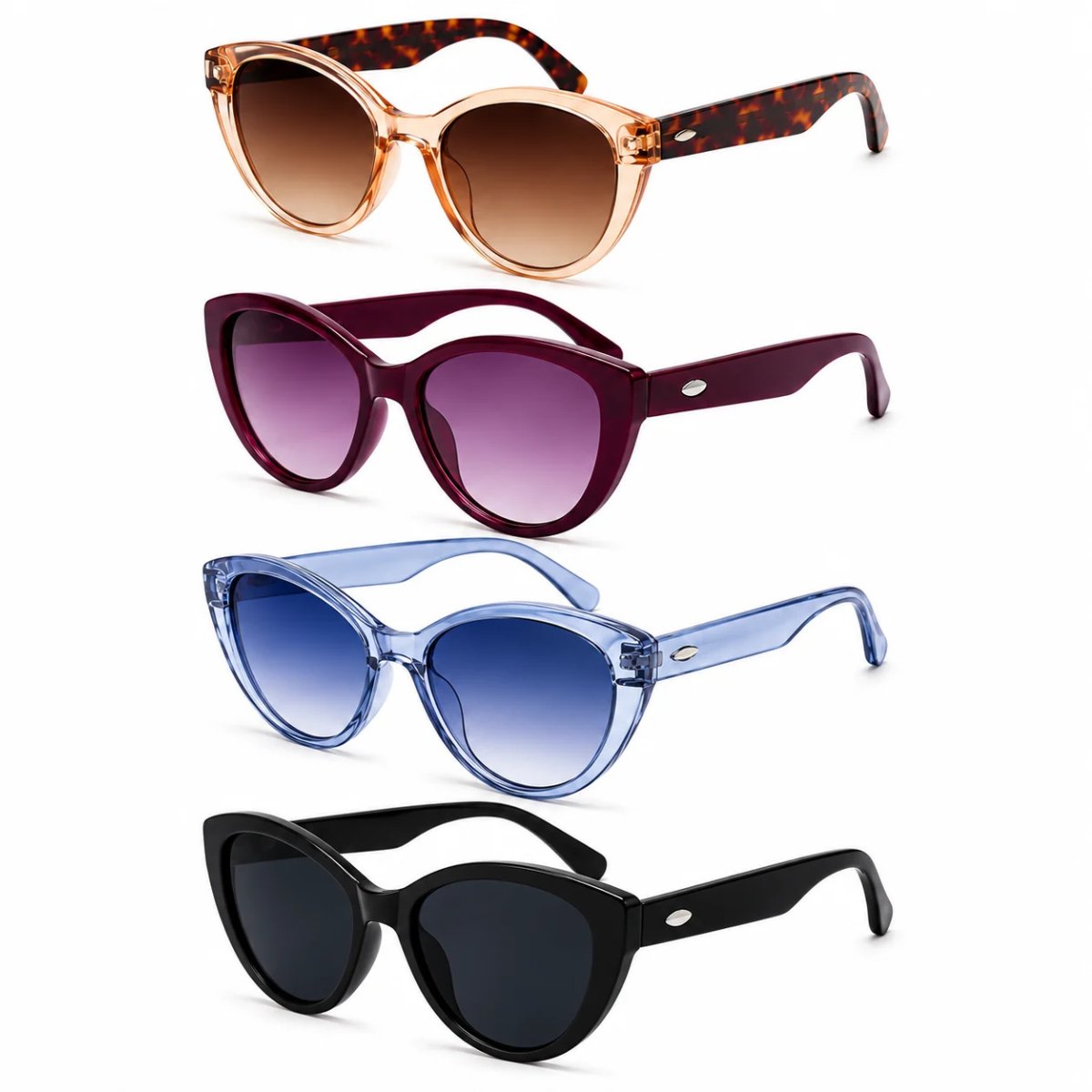 Kit 4 Óculos de Sol Feminino Gatinho Vintage Retrô Fashion Lentes Degradê