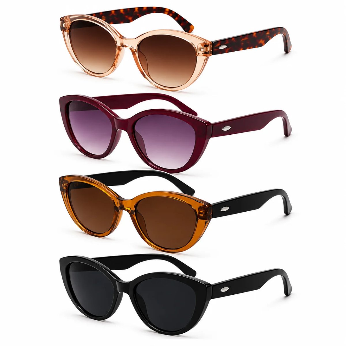 Kit 4 Óculos de Sol Feminino Gatinho Vintage Retrô Fashion Lentes Degradê