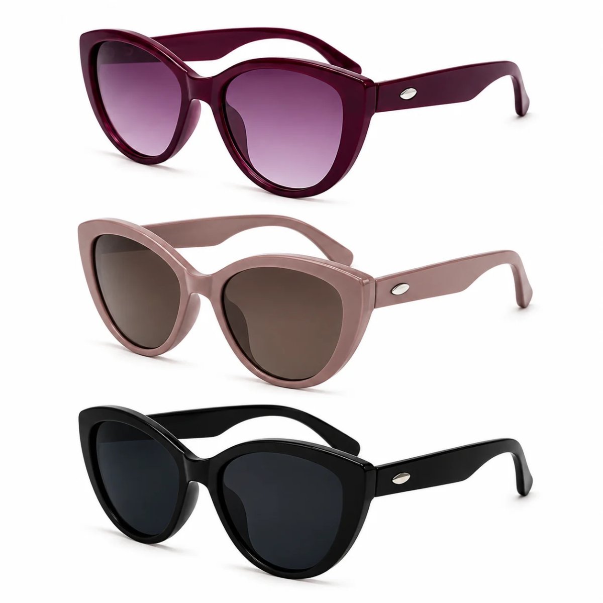 Kit 3 Óculos de Sol Feminino Gatinho Vintage Retrô Fashion Lentes Degradê