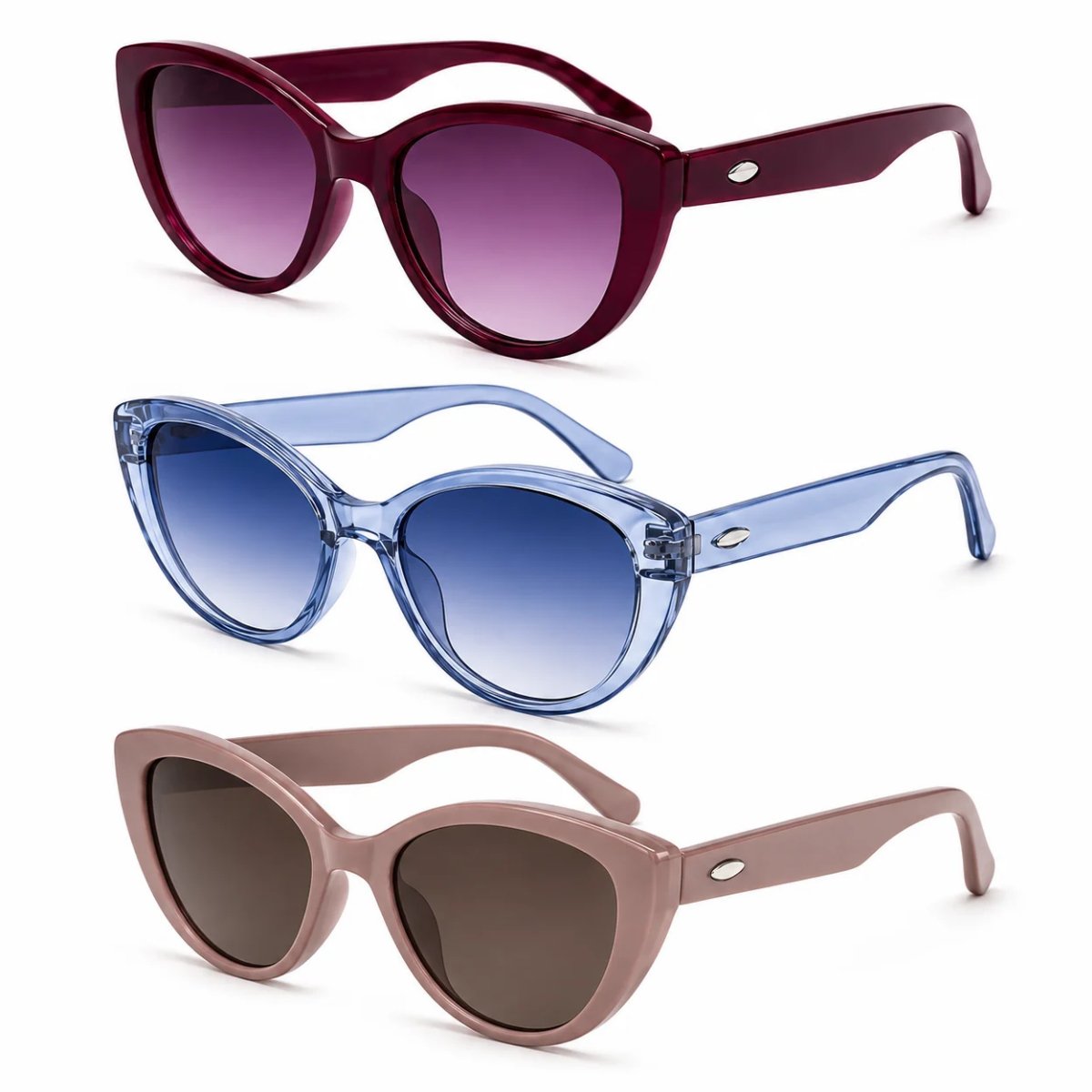 Kit 3 Óculos de Sol Feminino Gatinho Vintage Retrô Fashion Lentes Degradê