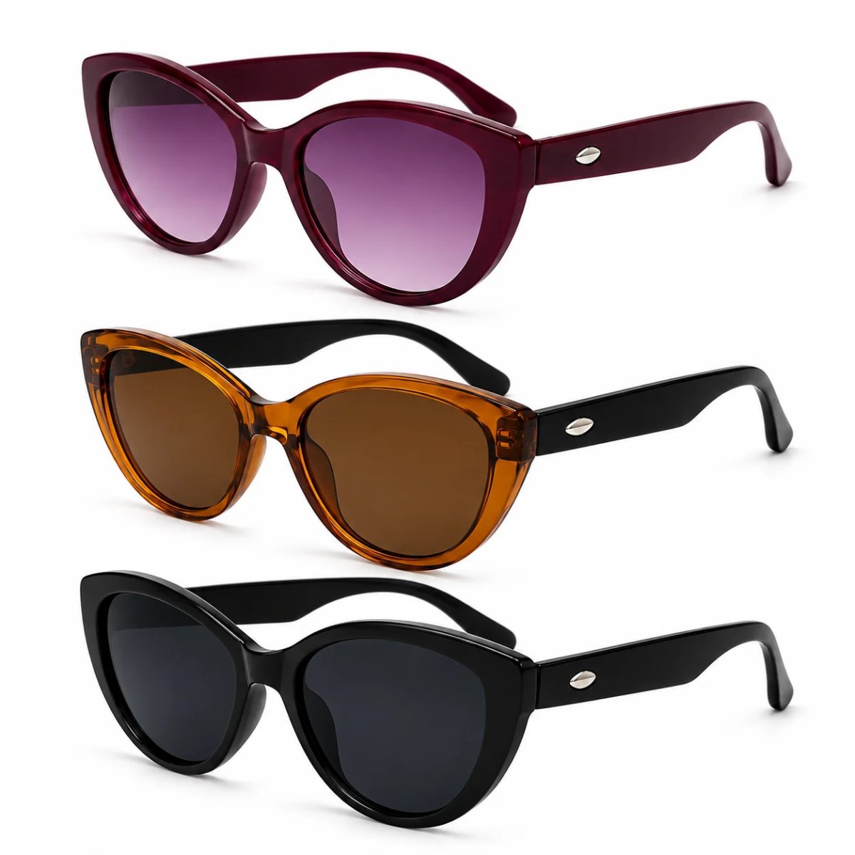 Kit 3 Óculos de Sol Feminino Gatinho Vintage Retrô Fashion Lentes Degradê