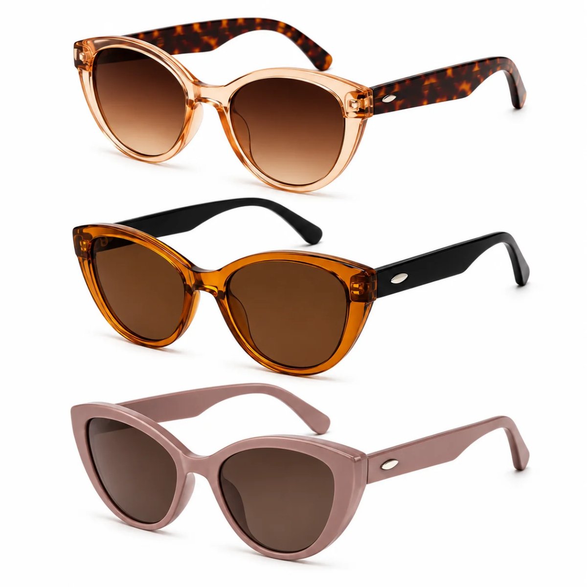 Kit 3 Óculos de Sol Feminino Gatinho Vintage Retrô Fashion Lentes Degradê