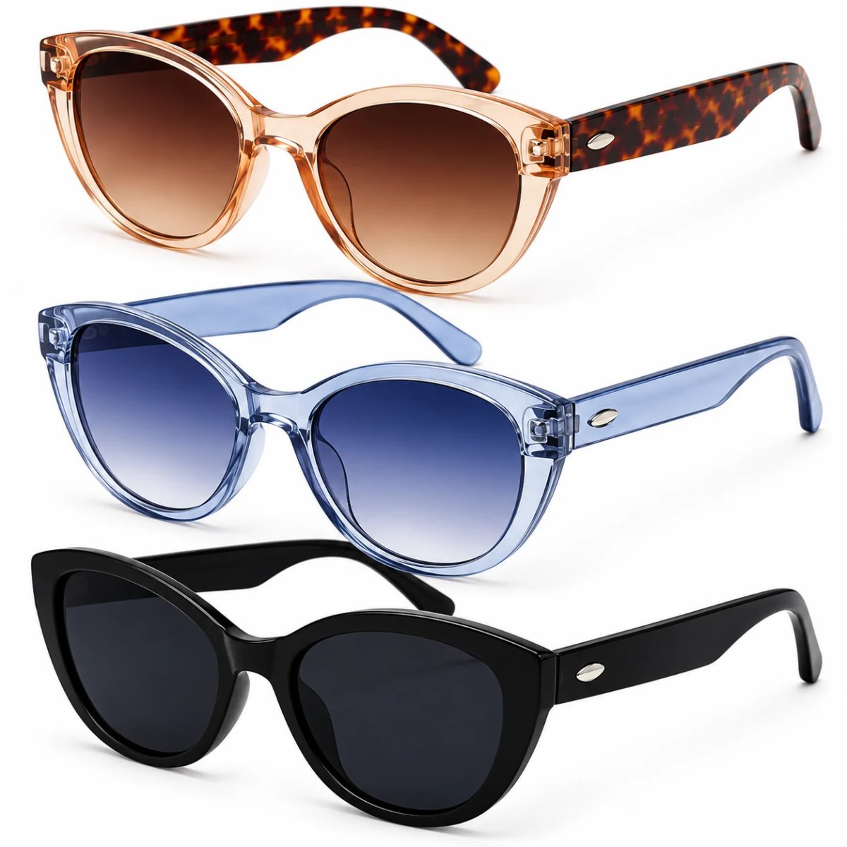 Kit 3 Óculos de Sol Feminino Gatinho Vintage Retrô Fashion Lentes Degradê