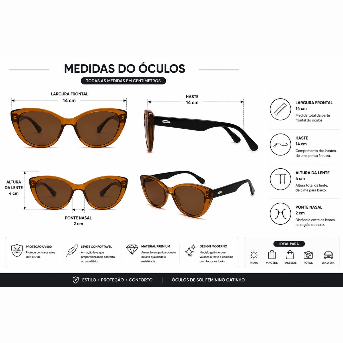 Kit 3 Óculos de Sol Feminino Gatinho Vintage Retrô Fashion Lentes Degradê Multicores 5