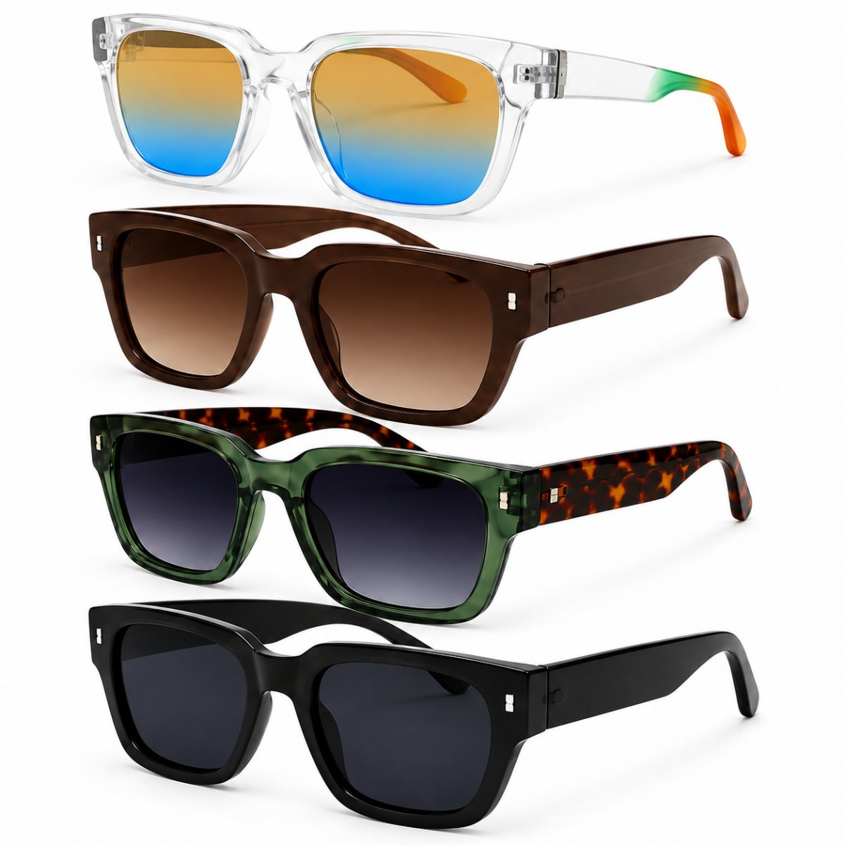 Kit 4 Óculos de Sol Unissex Quadrado Oversized Moderno Fashion com Lentes Degradê