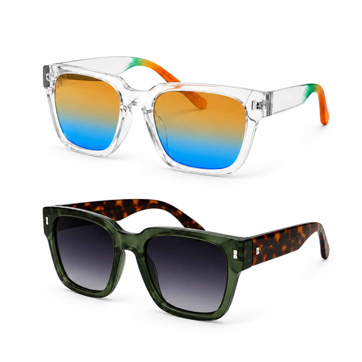 Kit 2 Óculos de Sol Unissex Quadrado Moderno Lente Degradê Estiloso