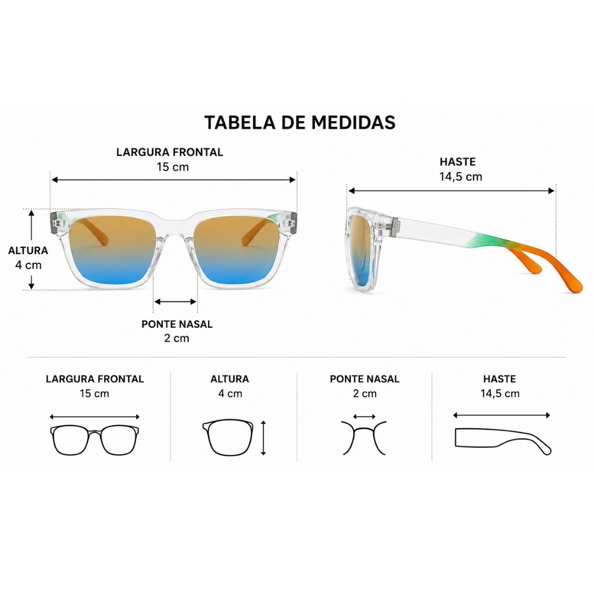 Kit 2 Óculos de Sol Unissex Quadrado Moderno Lente Degradê Estiloso Multicores 6