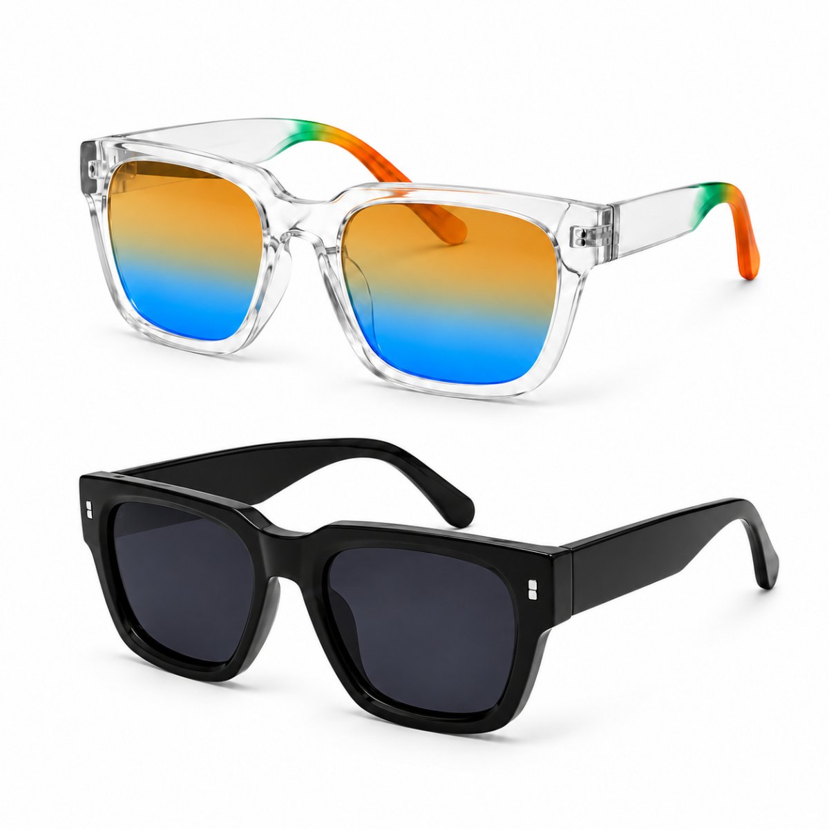 Kit 2 Óculos de Sol Unissex Quadrado Moderno Lente Degradê Estiloso