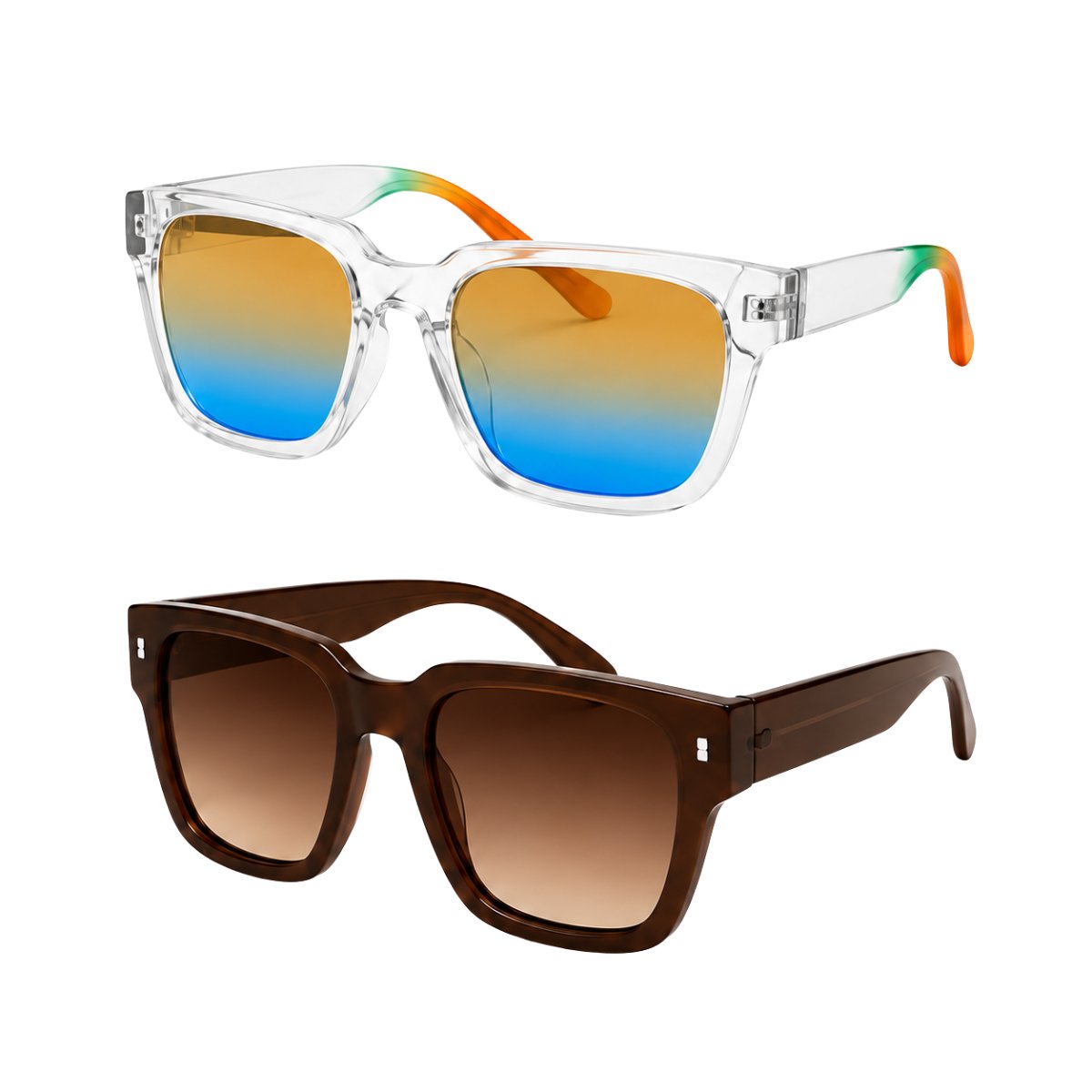 Kit 2 Óculos de Sol Unissex Quadrado Moderno Lente Degradê Estiloso