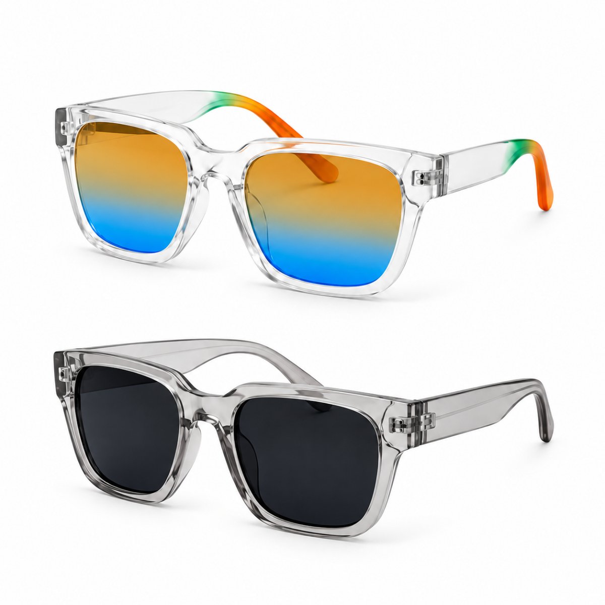 Kit 2 Óculos de Sol Unissex Quadrado Moderno Lente Degradê Estiloso