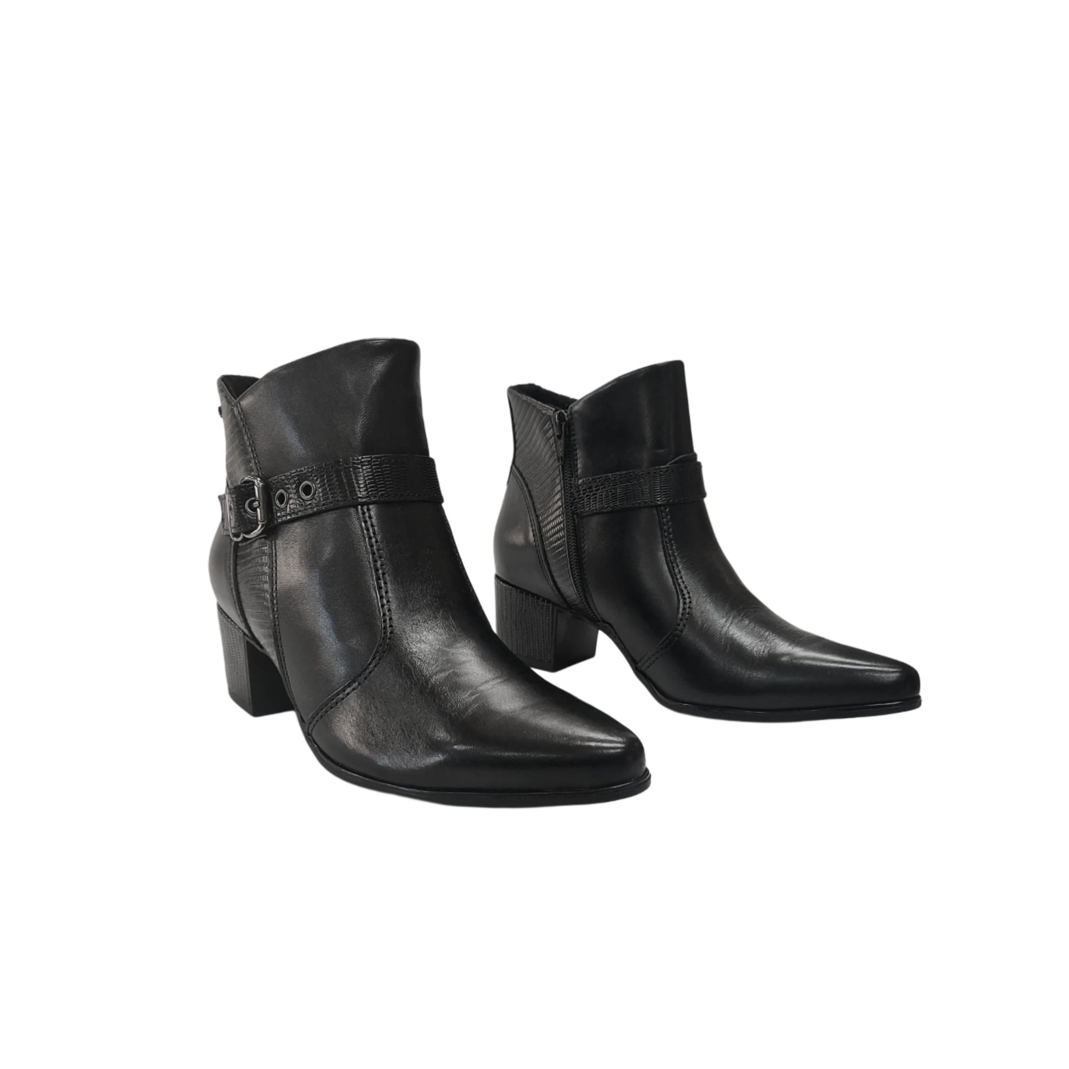 Pegada Bota Cano Curto Em Couro Salto 5,5 Cm Ref. 280902 Preto 5