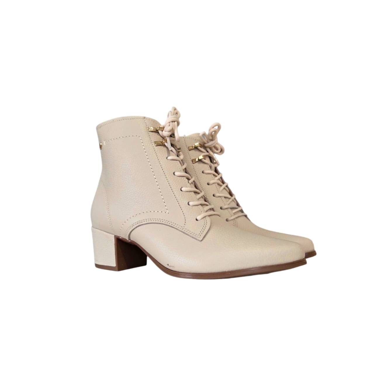 Pegada Bota Cano Curto em Couro Salto 5 cm Ref. 280904 Linho 5