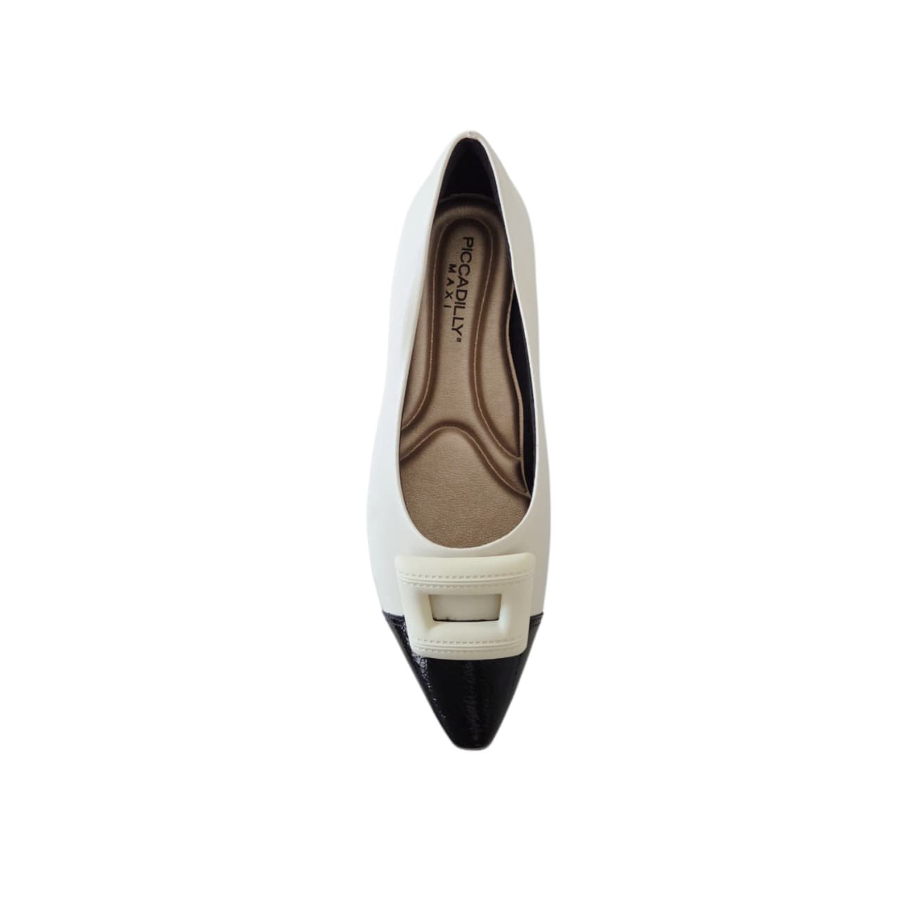 Piccadilly Maxi Sapatilha Bico Fino Salto 2 cm Ref. 279053 Off White/Preto 2