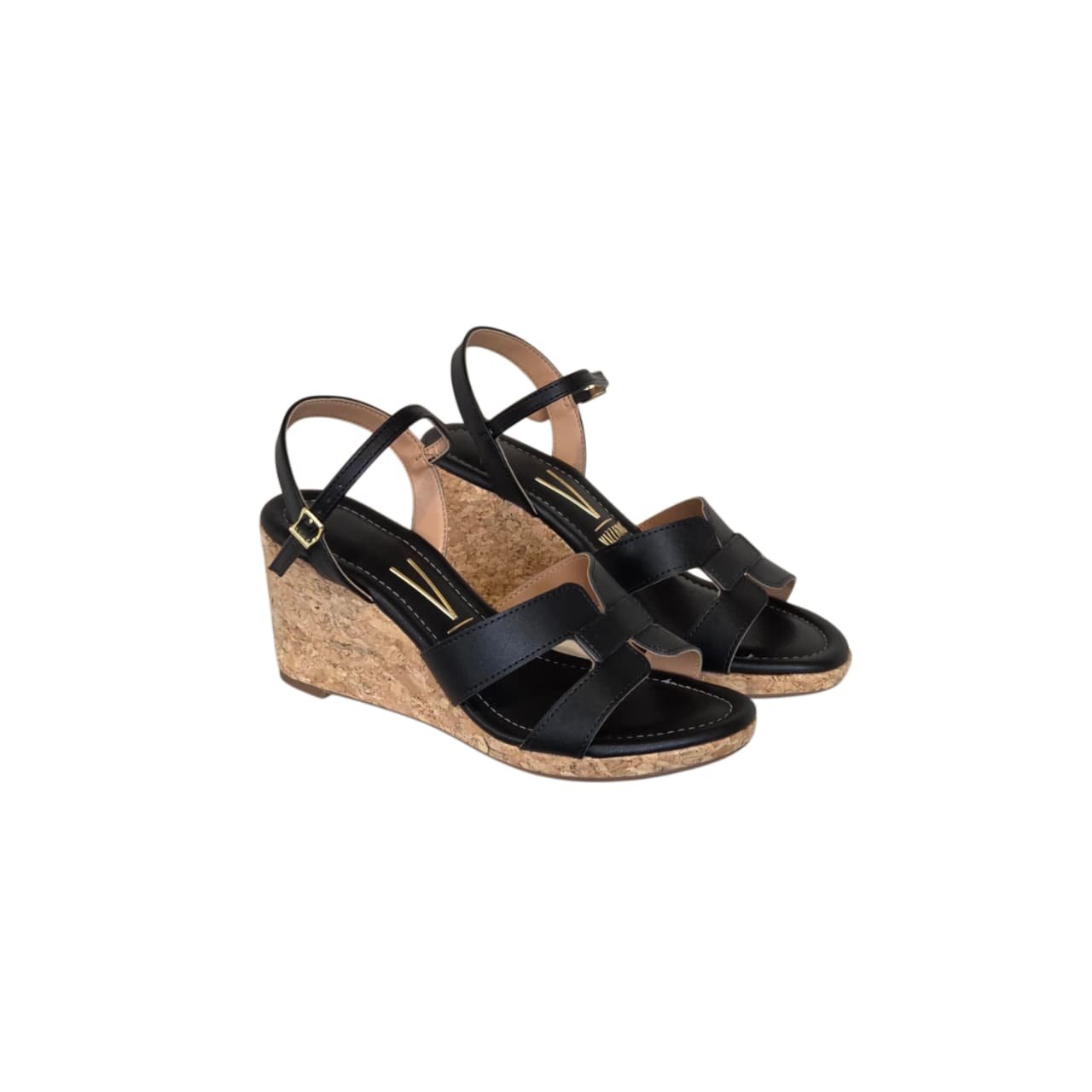 Vizzano Sandalia Anabela Feminina Salto 7 cm Ref. 6501.130 Preto 6