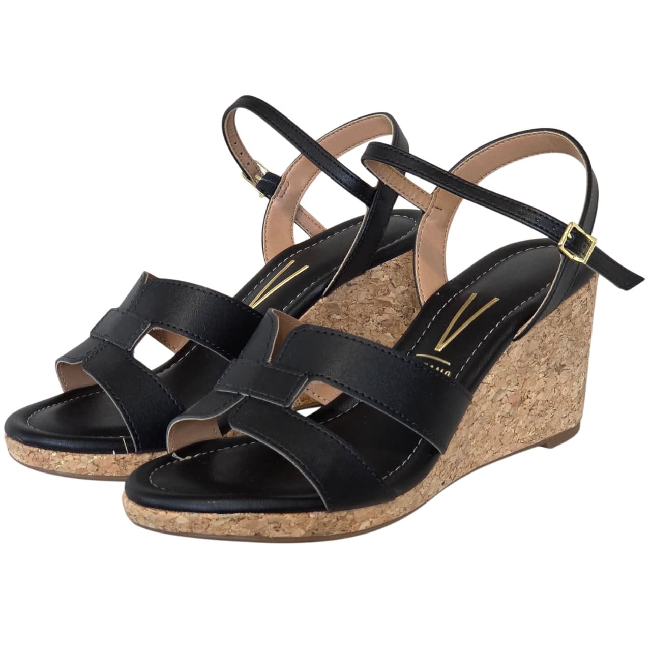 Vizzano Sandalia Anabela Feminina Salto 7 cm Ref. 6501.130 Preto 7