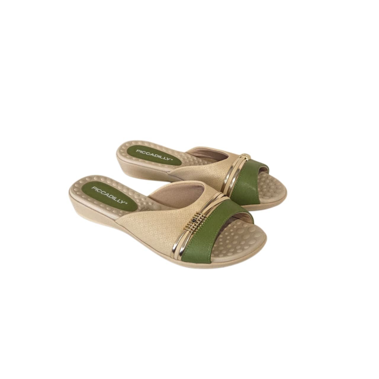 Piccadilly Tamanco Anabela Feminino Salto 3 cm Ref. 500444 Brule/Verde Oliva 2