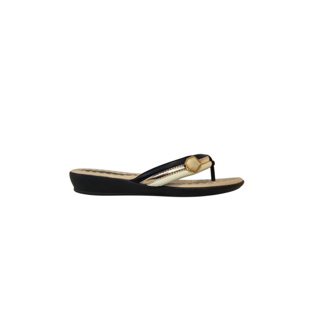 Piccadilly Chinelo Anabela Feminino Salto 3 cm Ref. 500447 Preto/Off White 2