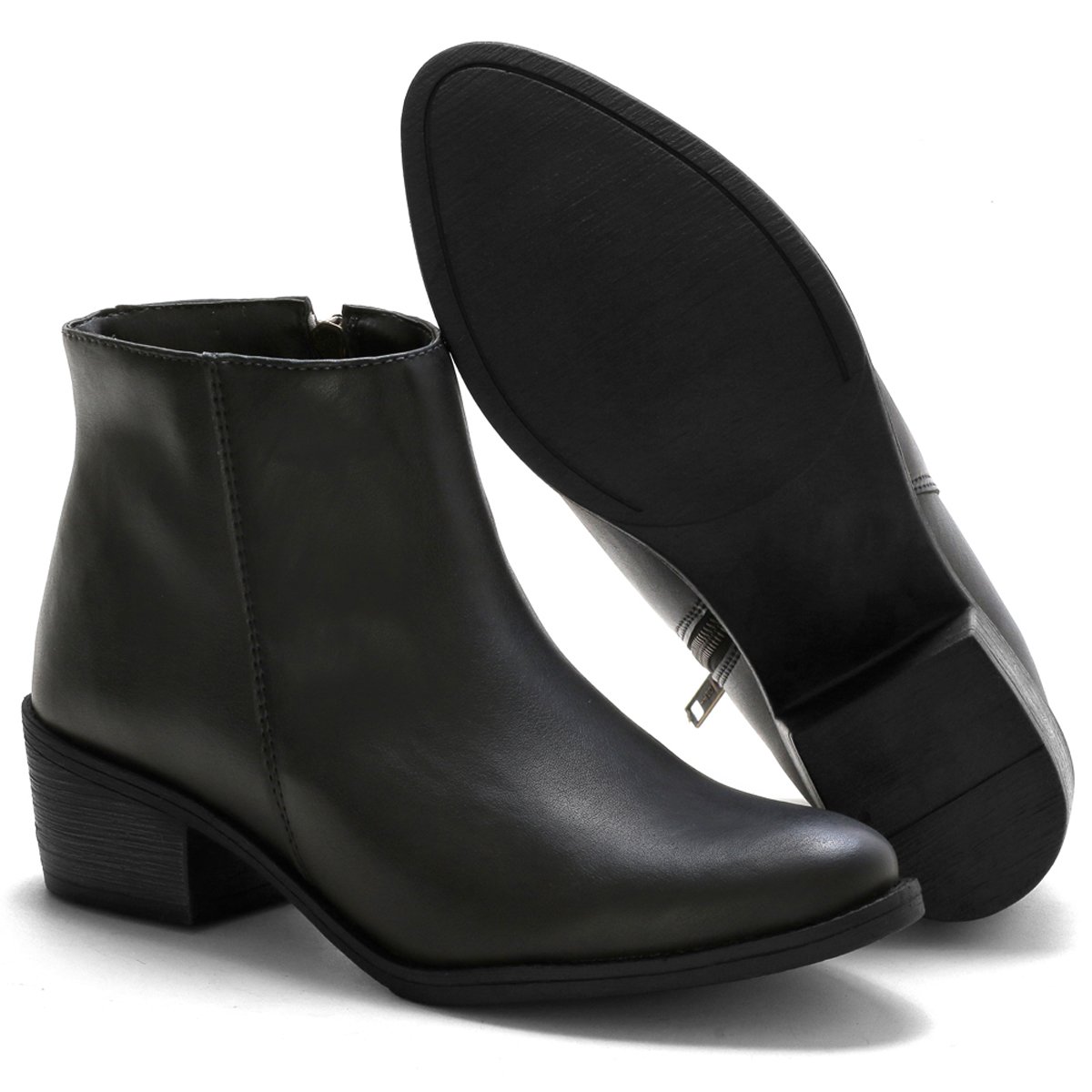 Bota Casual Feminina Bredeni Coturno Salto Baixo Ziper Conforto Estilo Preto 4