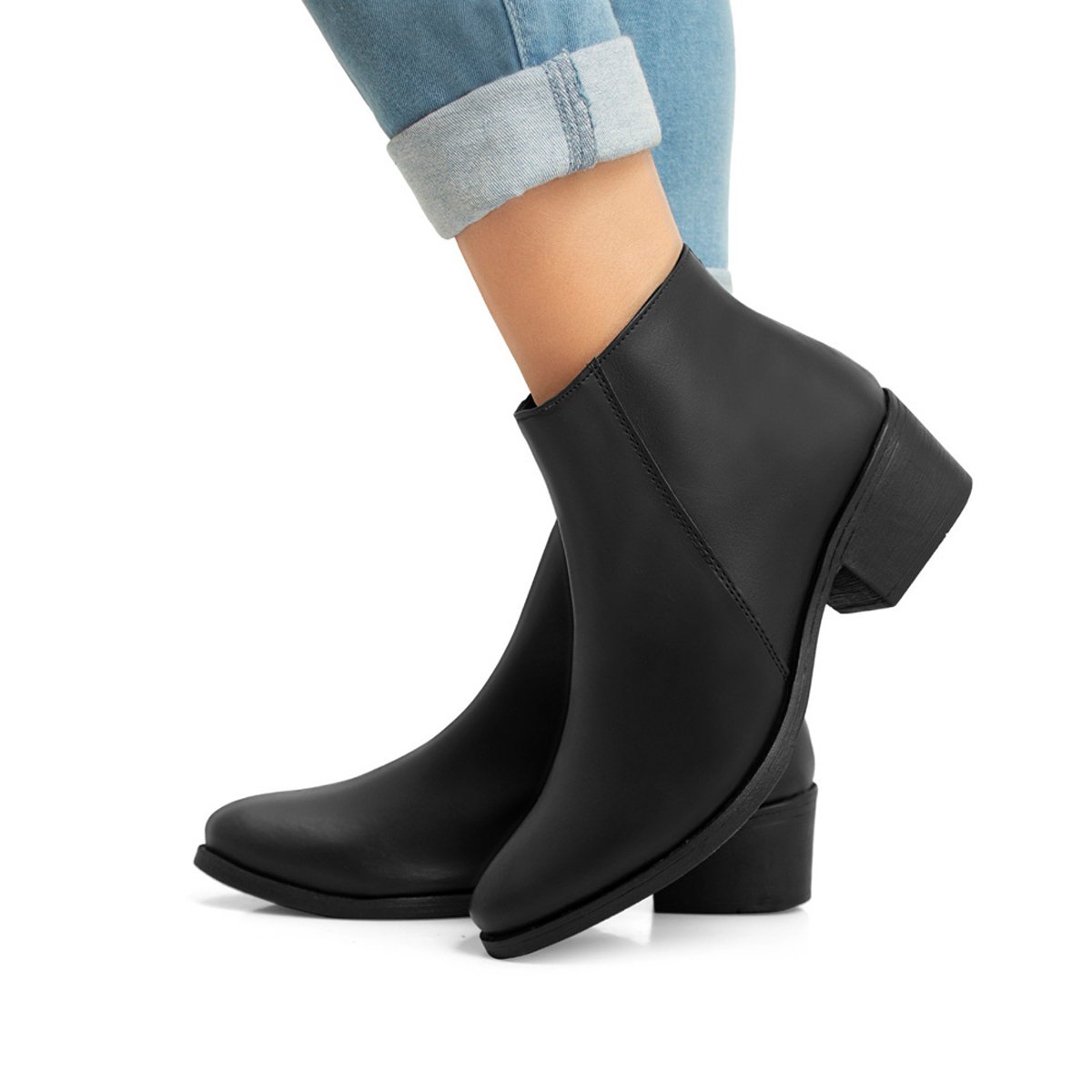 Bota Casual Feminina Bredeni Coturno Salto Baixo Ziper Conforto Estilo Preto 5