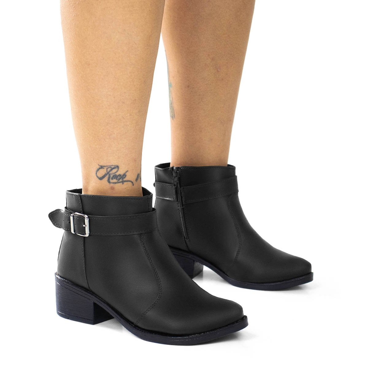 Bota Feminina Cano Curto Bredeni Fivela Com Ziper Preto 7