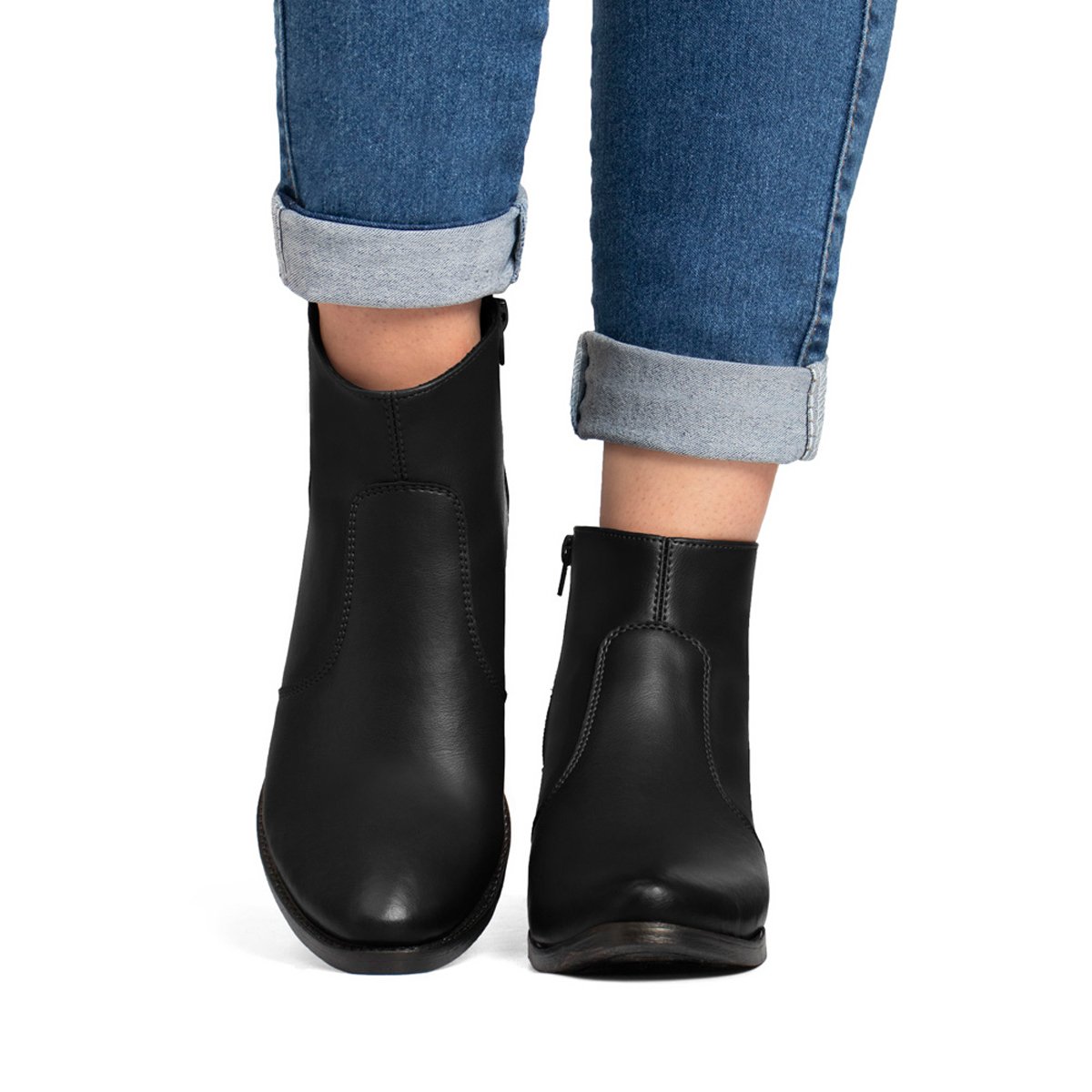 Bota Feminina Cano Curto Bredeni Coturno Com Ziper Preto 7
