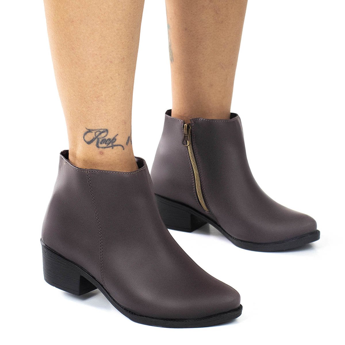 Bota Feminina Salto Baixo Bredeni Coturno Casual Ziper Conforto Estilo Marrom 2