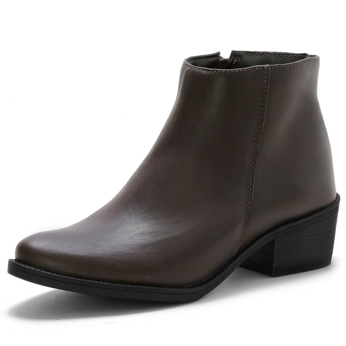 Bota Feminina Salto Baixo Bredeni Coturno Casual Ziper Conforto Estilo Marrom 3