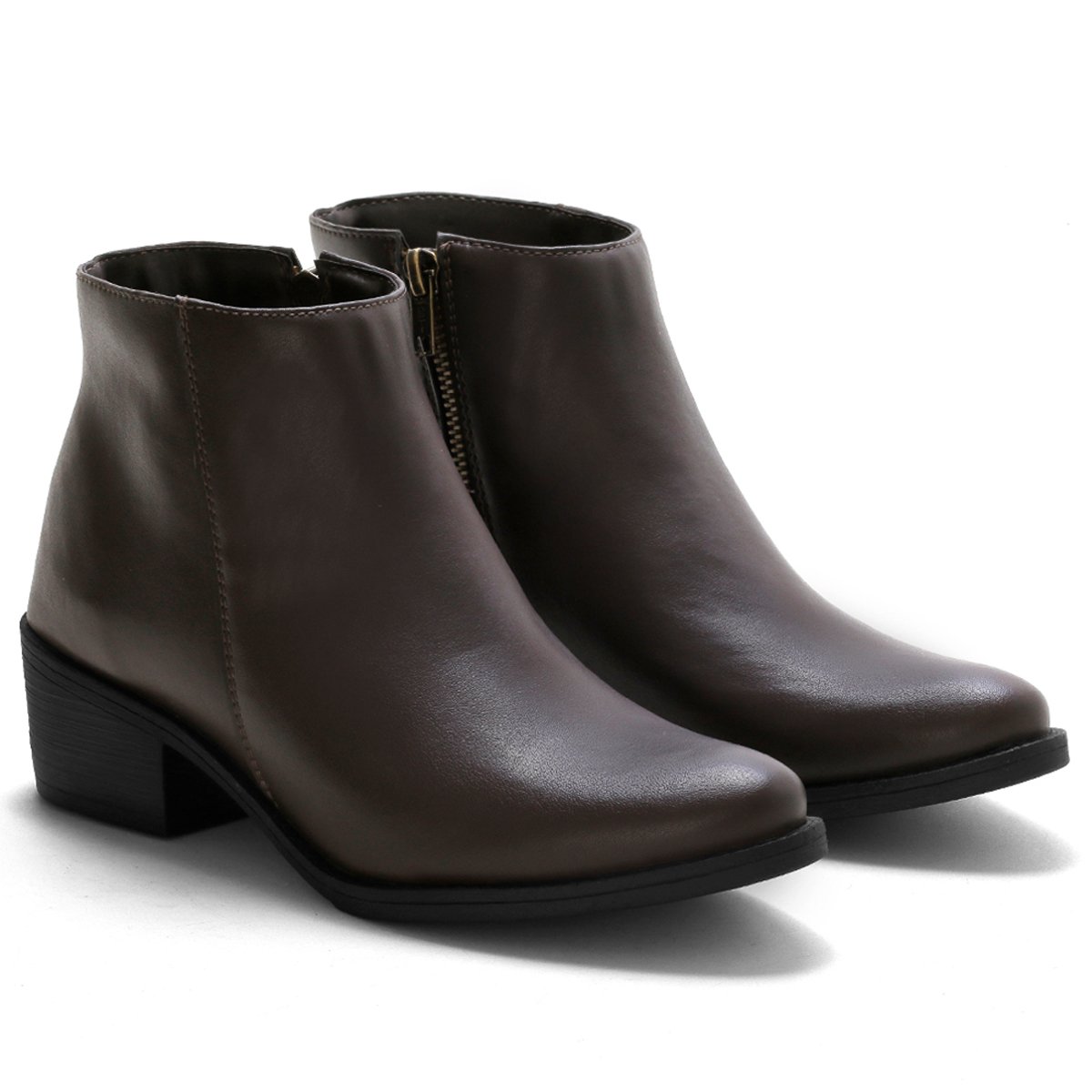 Bota Feminina Salto Baixo Bredeni Coturno Casual Ziper Conforto Estilo Marrom 4