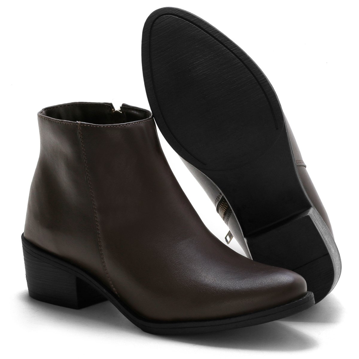 Bota Feminina Salto Baixo Bredeni Coturno Casual Ziper Conforto Estilo Marrom 5