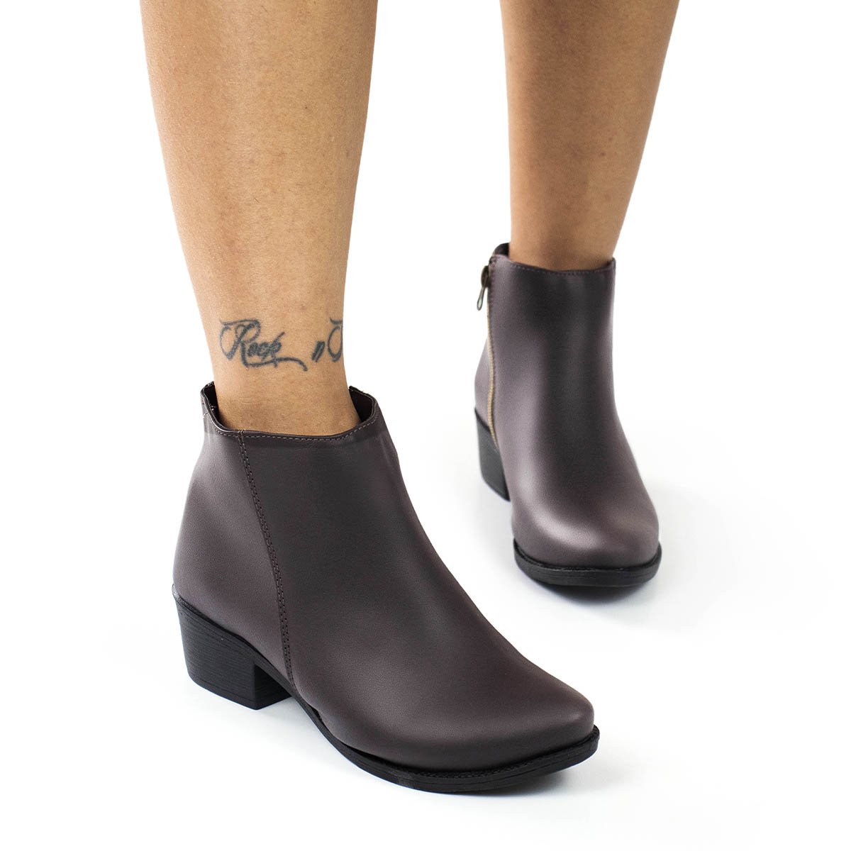 Bota Feminina Salto Baixo Bredeni Coturno Casual Ziper Conforto Estilo Marrom 6