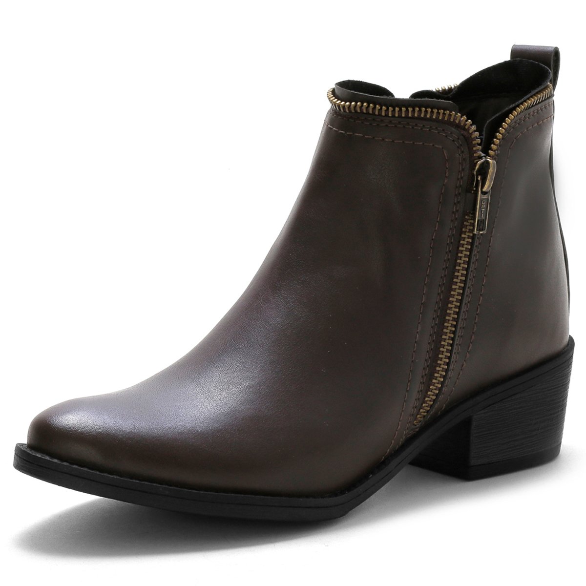 Bota Feminina Salto Baixo Bredeni Coturno Casual Ziper Conforto Dia a Dia Marrom 3