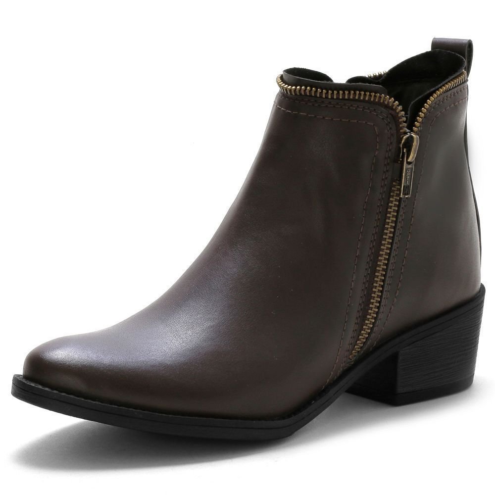Kit 2 Bota Feminina Salto Baixo Bredeni Coturno Casual Ziper Conforto Dia a Dia Preto/Marrom 2