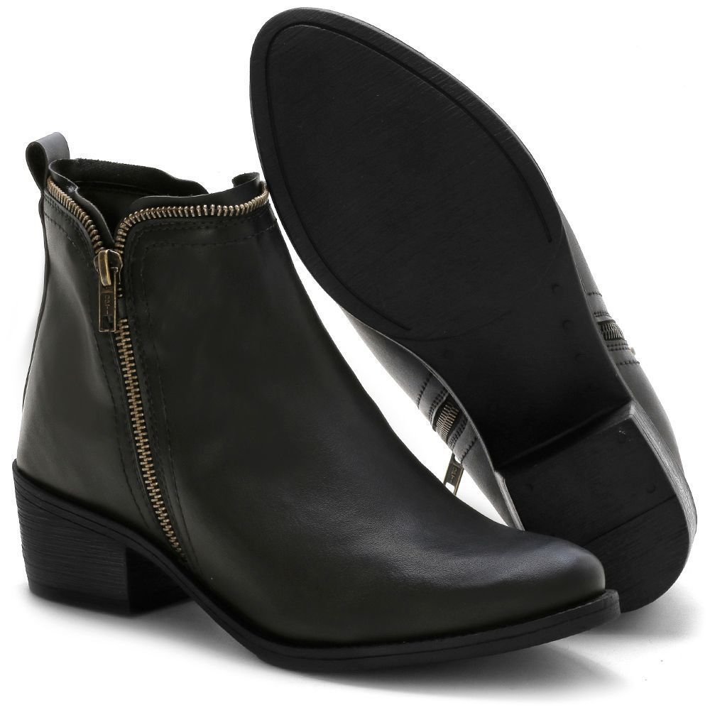 Kit 2 Bota Feminina Salto Baixo Bredeni Coturno Casual Ziper Conforto Dia a Dia Preto/Marrom 7