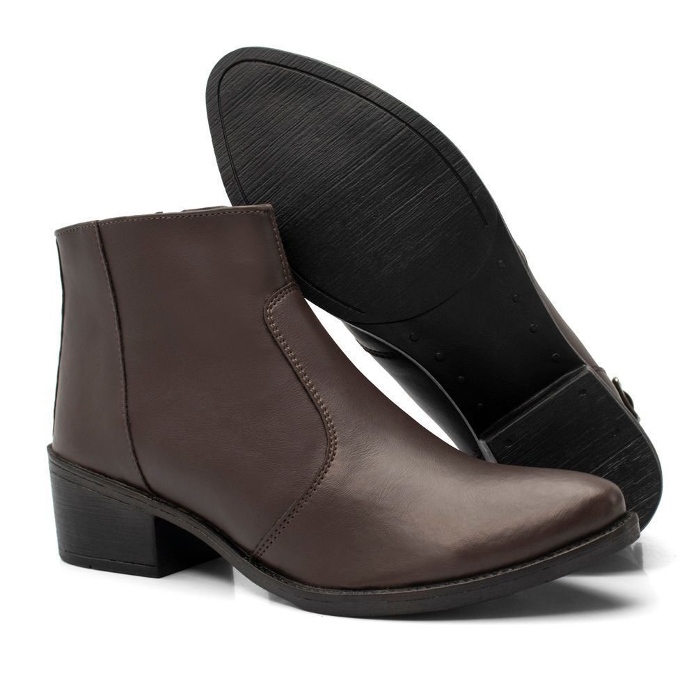 Kit 2 Bota Feminina Cano Curto Bredeni Coturno Com Ziper Confortavel Preto/Marrom 4