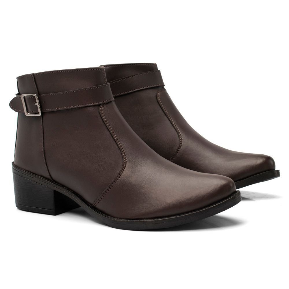 Kit 2 Bota Feminina Cano Curto Bredeni Coturno Com Fivela Ziper Preto/Marrom 3