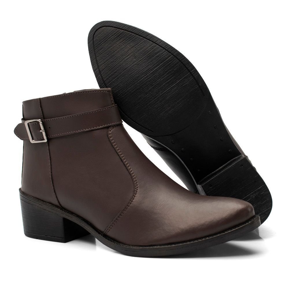 Kit 2 Bota Feminina Cano Curto Bredeni Coturno Com Fivela Ziper Preto/Marrom 4