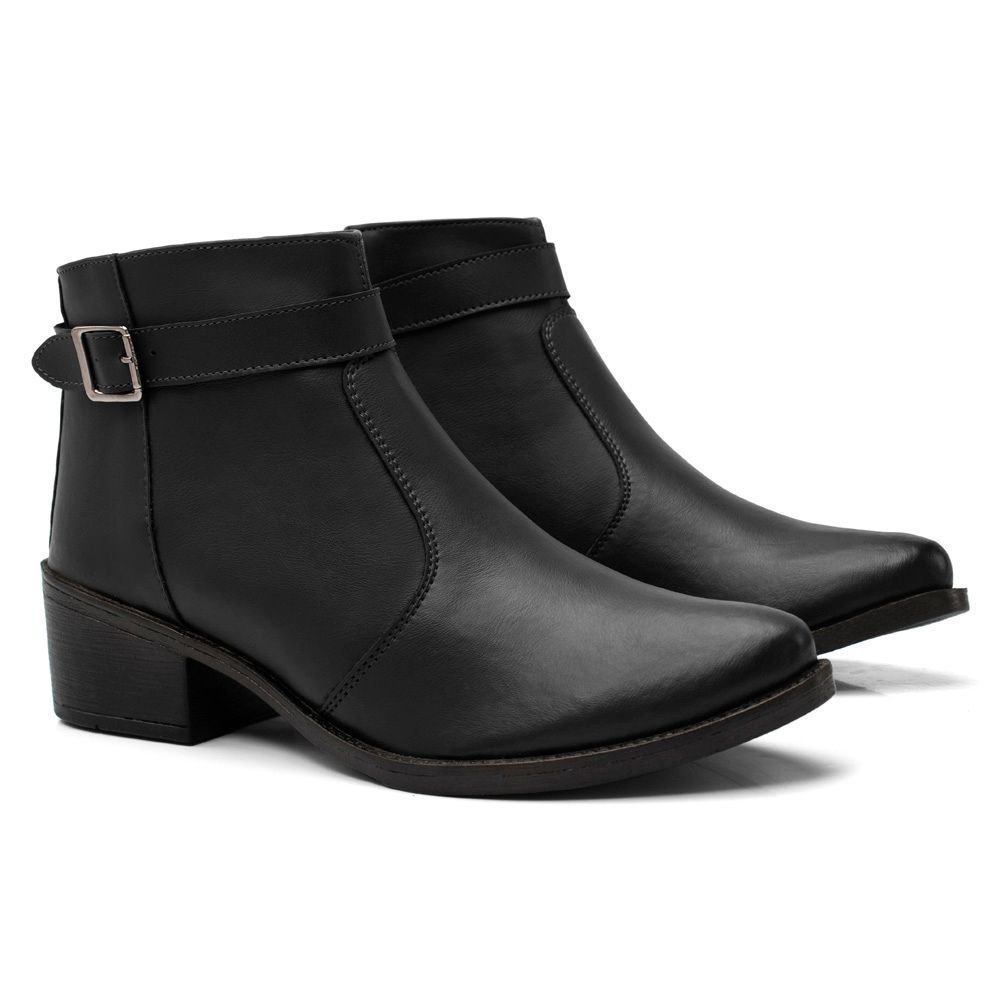 Kit 2 Bota Feminina Cano Curto Bredeni Coturno Com Fivela Ziper Preto/Marrom 6