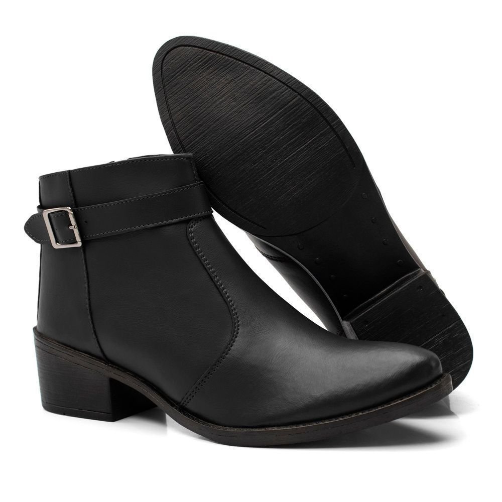 Kit 2 Bota Feminina Cano Curto Bredeni Coturno Com Fivela Ziper Preto/Marrom 7