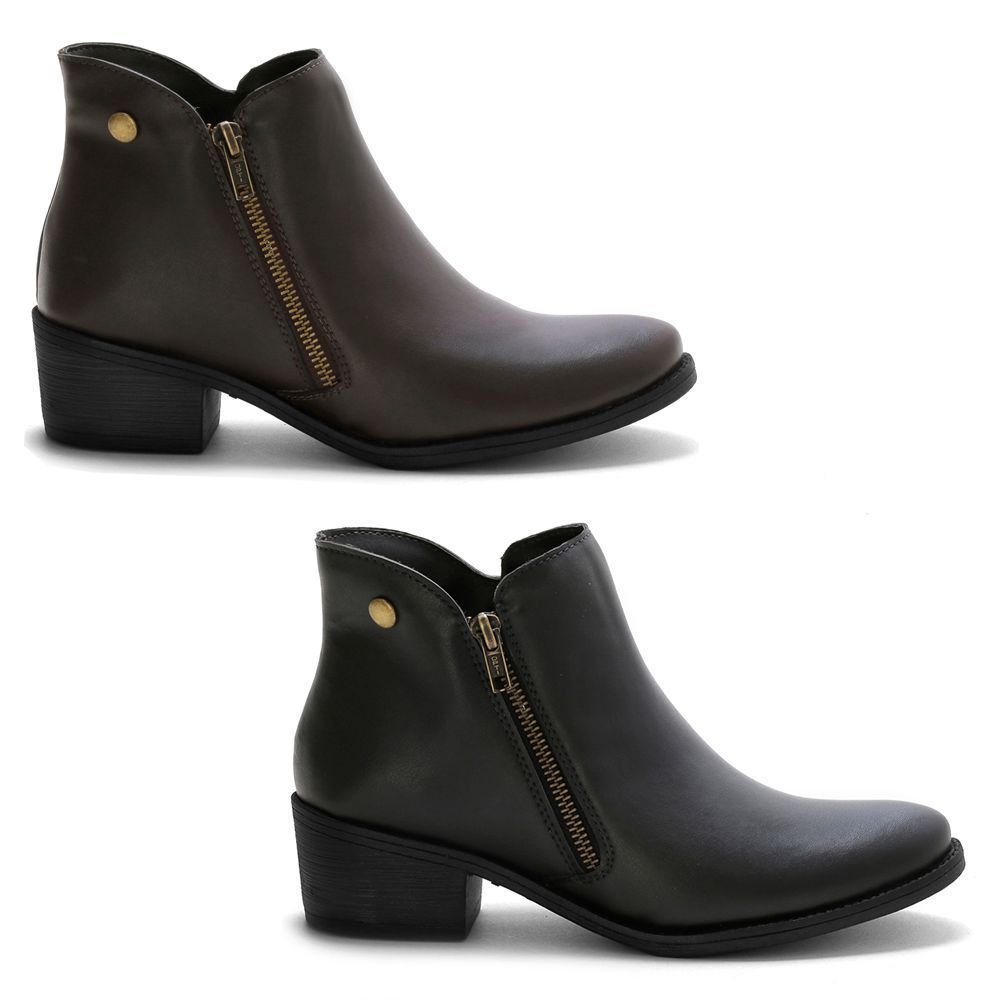 Kit 2 Bota Feminina Salto Baixo Bredeni Cotruno Casual Ziper Dia a Dia Conforto
