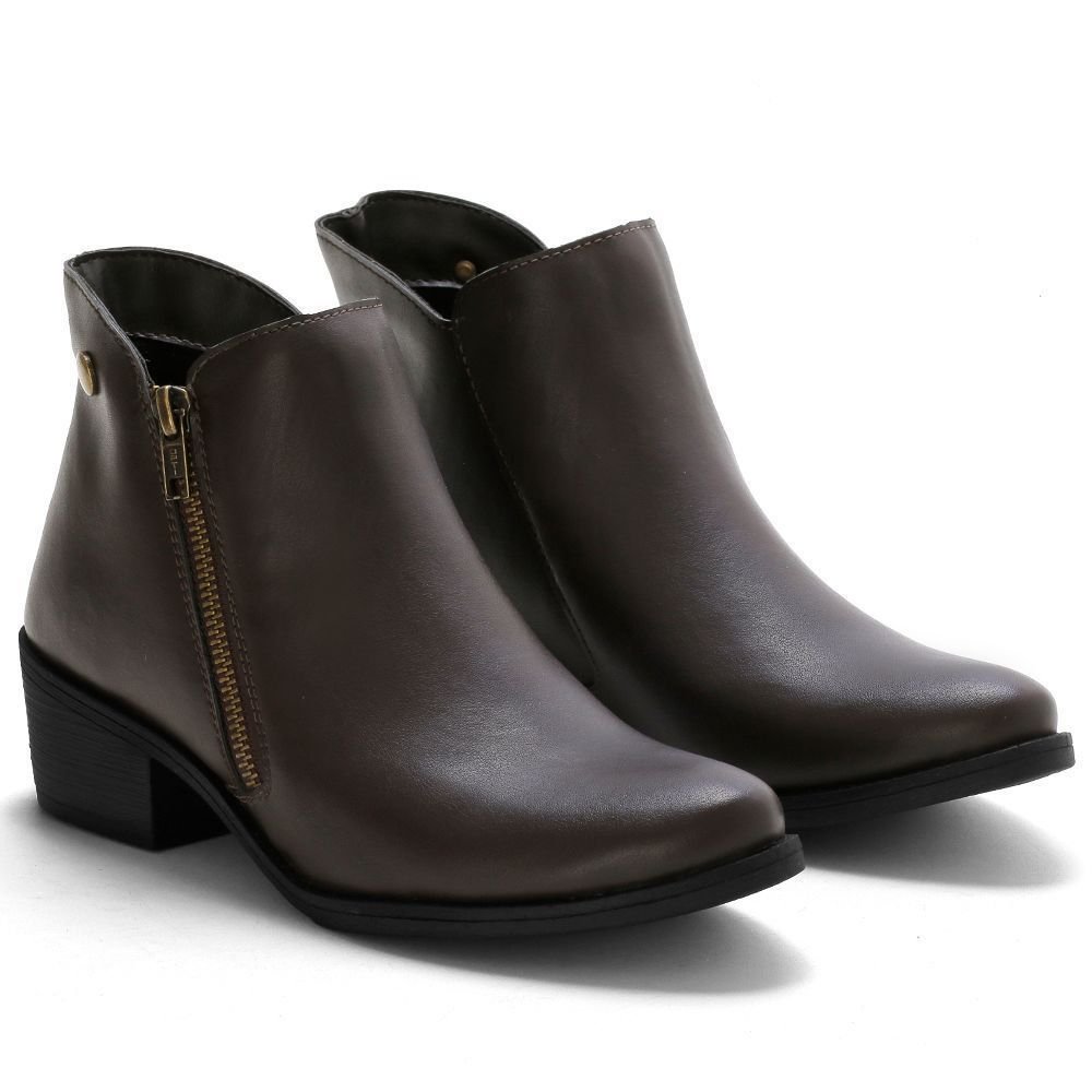 Kit 2 Bota Feminina Salto Baixo Bredeni Cotruno Casual Ziper Dia a Dia Conforto Preto/Marrom 3