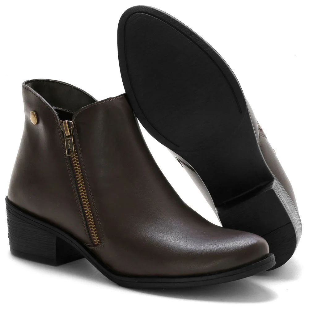 Kit 2 Bota Feminina Salto Baixo Bredeni Cotruno Casual Ziper Dia a Dia Conforto Preto/Marrom 4