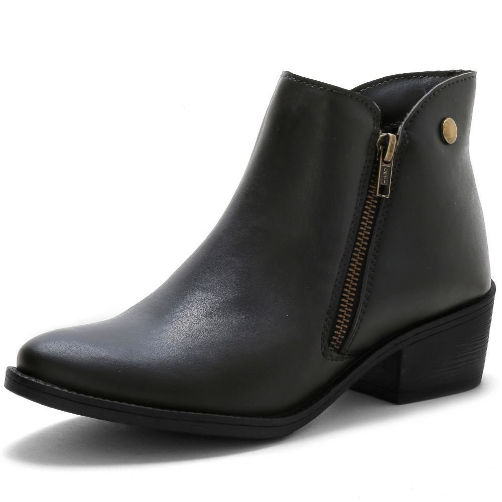 Kit 2 Bota Feminina Salto Baixo Bredeni Cotruno Casual Ziper Dia a Dia Conforto Preto/Marrom 5