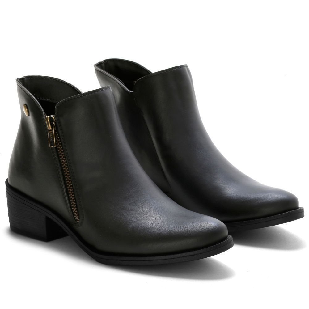 Kit 2 Bota Feminina Salto Baixo Bredeni Cotruno Casual Ziper Dia a Dia Conforto Preto/Marrom 6