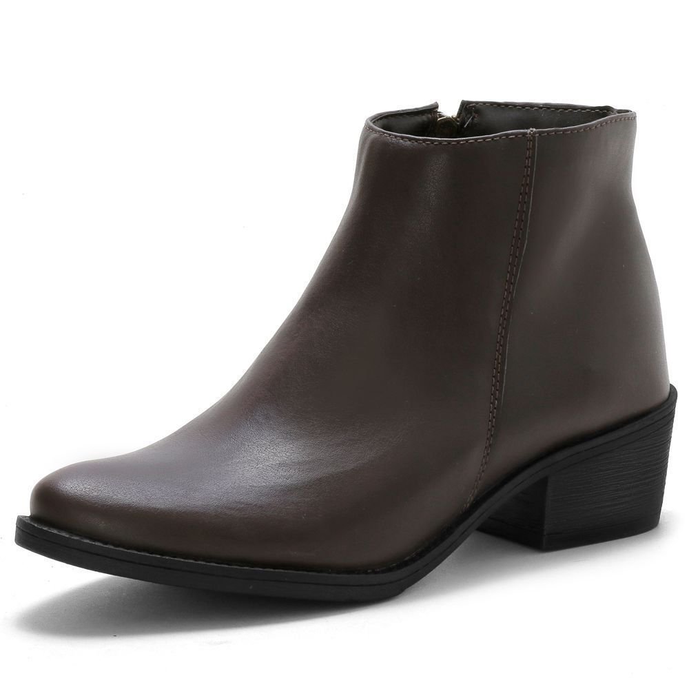 Kit 2 Bota Feminina Salto Baixo Bredeni Coturno Casual Ziper Conforto Estilo Preto/Marrom 2