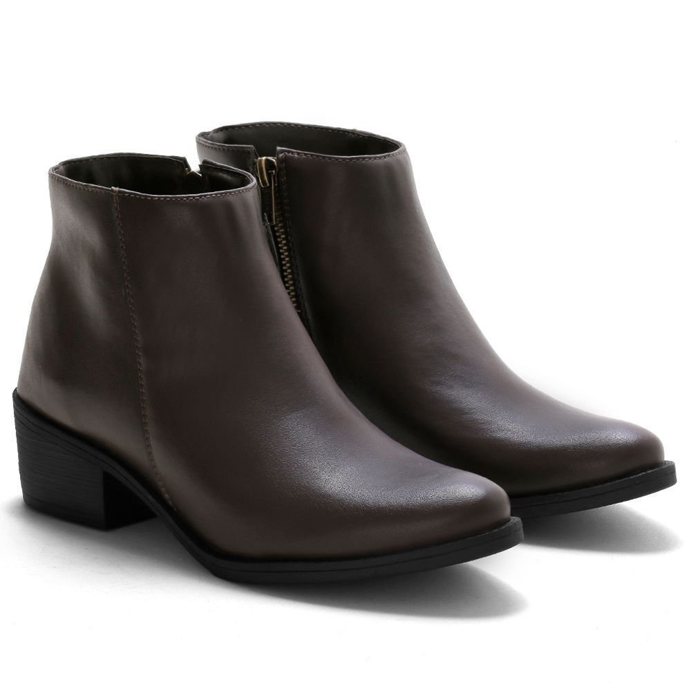Kit 2 Bota Feminina Salto Baixo Bredeni Coturno Casual Ziper Conforto Estilo Preto/Marrom 3