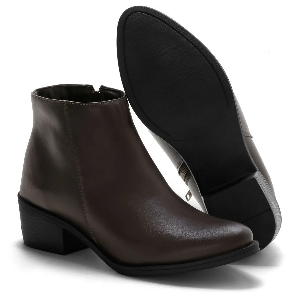 Kit 2 Bota Feminina Salto Baixo Bredeni Coturno Casual Ziper Conforto Estilo Preto/Marrom 4