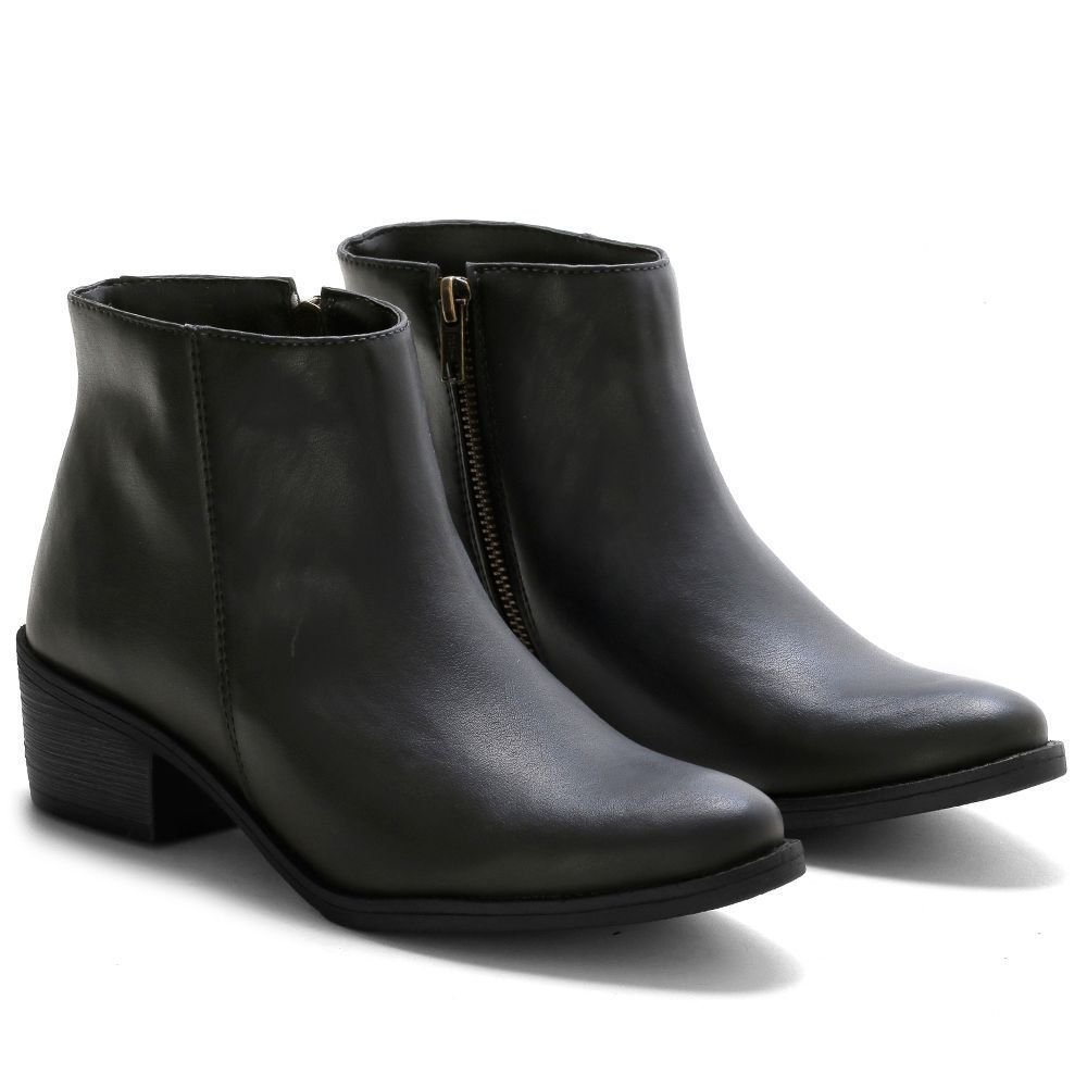 Kit 2 Bota Feminina Salto Baixo Bredeni Coturno Casual Ziper Conforto Estilo Preto/Marrom 6