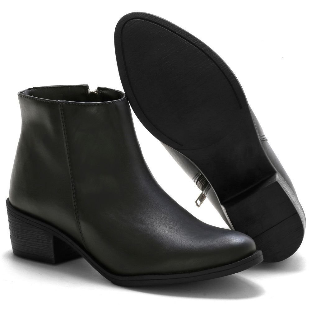 Kit 2 Bota Feminina Salto Baixo Bredeni Coturno Casual Ziper Conforto Estilo Preto/Marrom 7