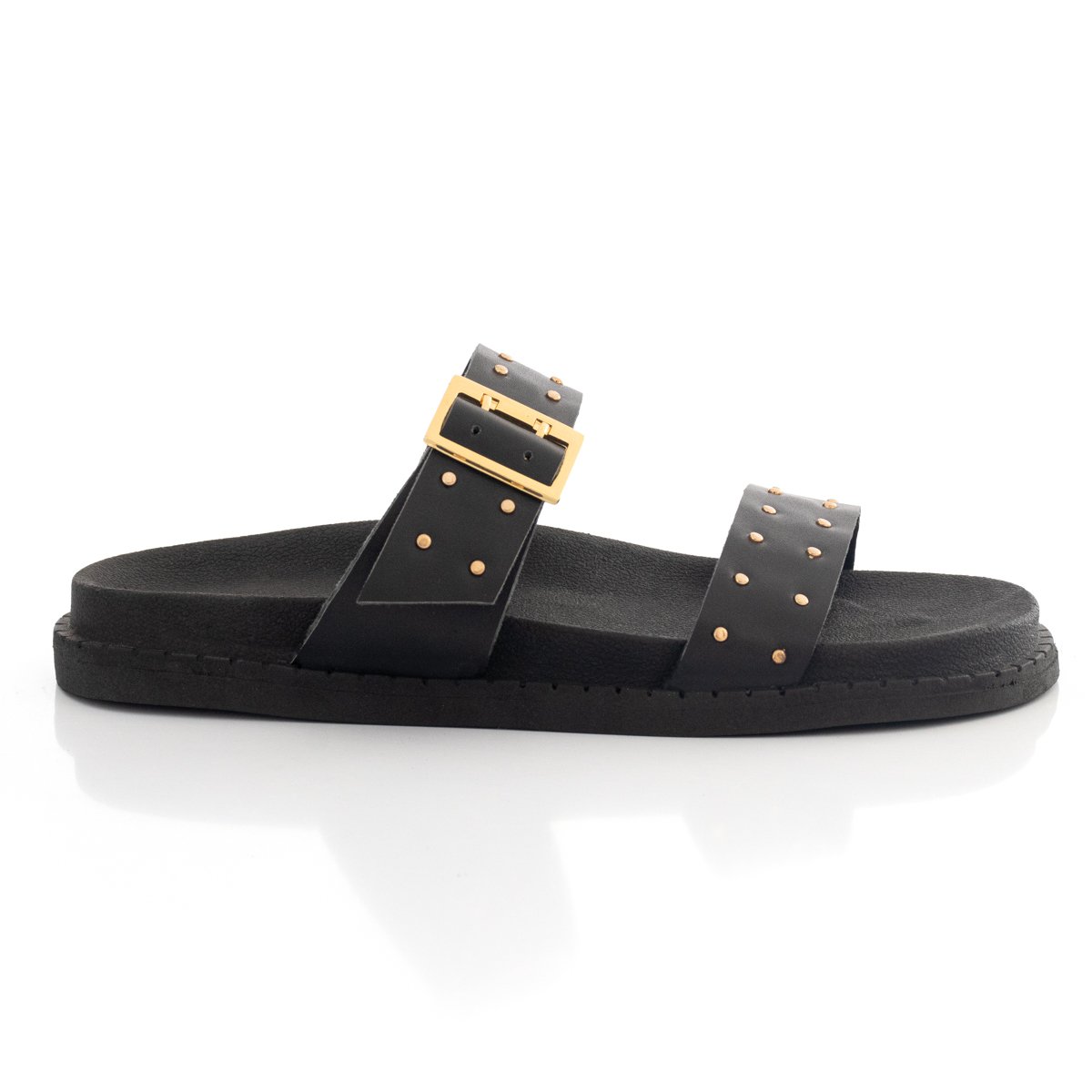 Sandalia Papete Feminina Flatform Sola Alta Slide Enfeite Metalizado Resistente Confortavel Preto 3